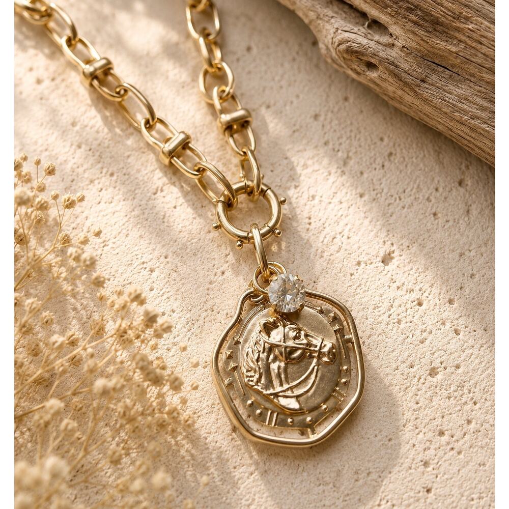 Matte Gold Horse Necklace • Equestrian Jewelry • Gift for Horse Lovers - Picture 5 of 10
